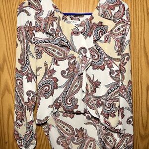White House Black market Paisley Print Women's Top - Cream and Red